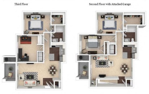 Floor plan for 2 beds, 1 bath, 996 sqft